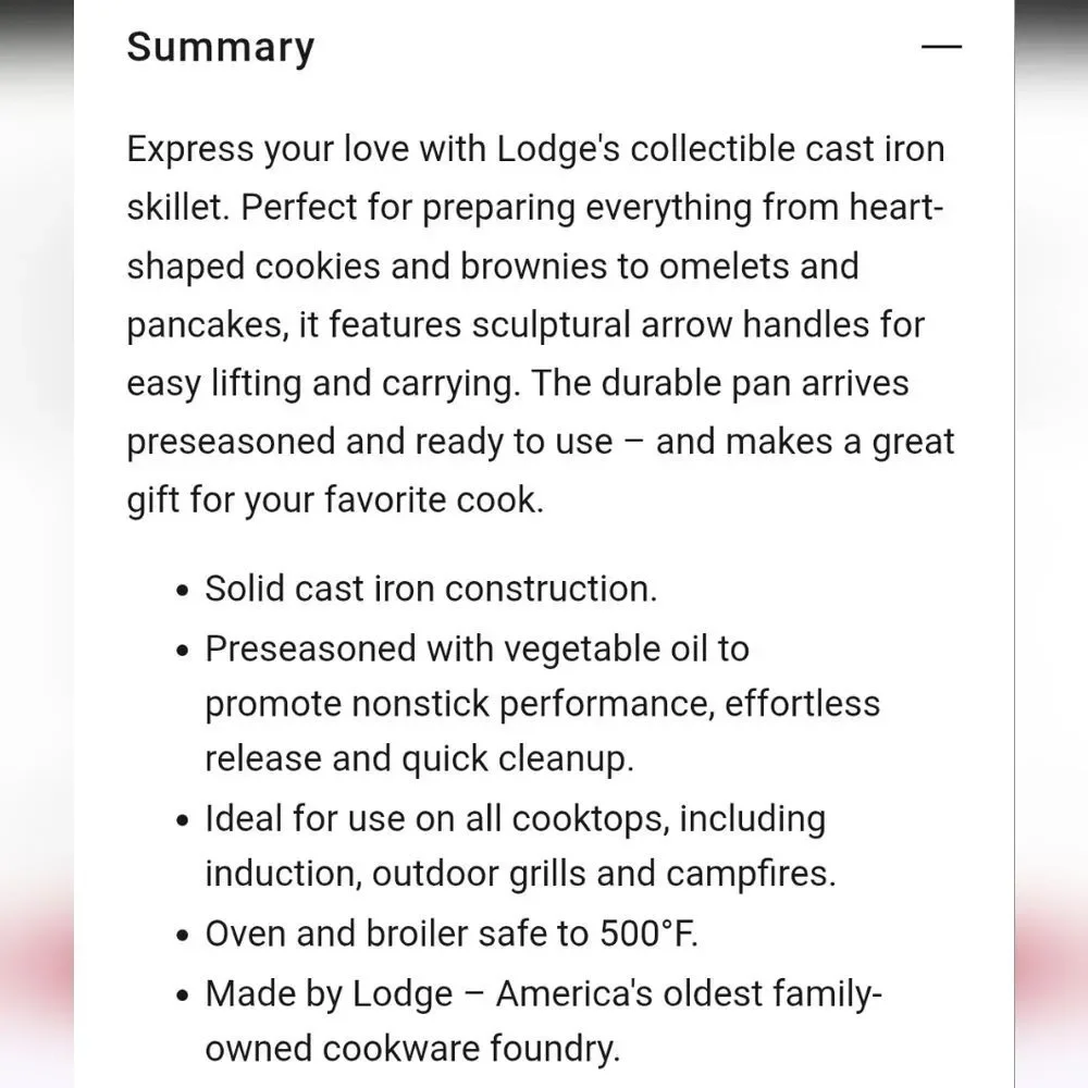 Lodge Seasoned Cast Iron Heart-Shaped Skillet
